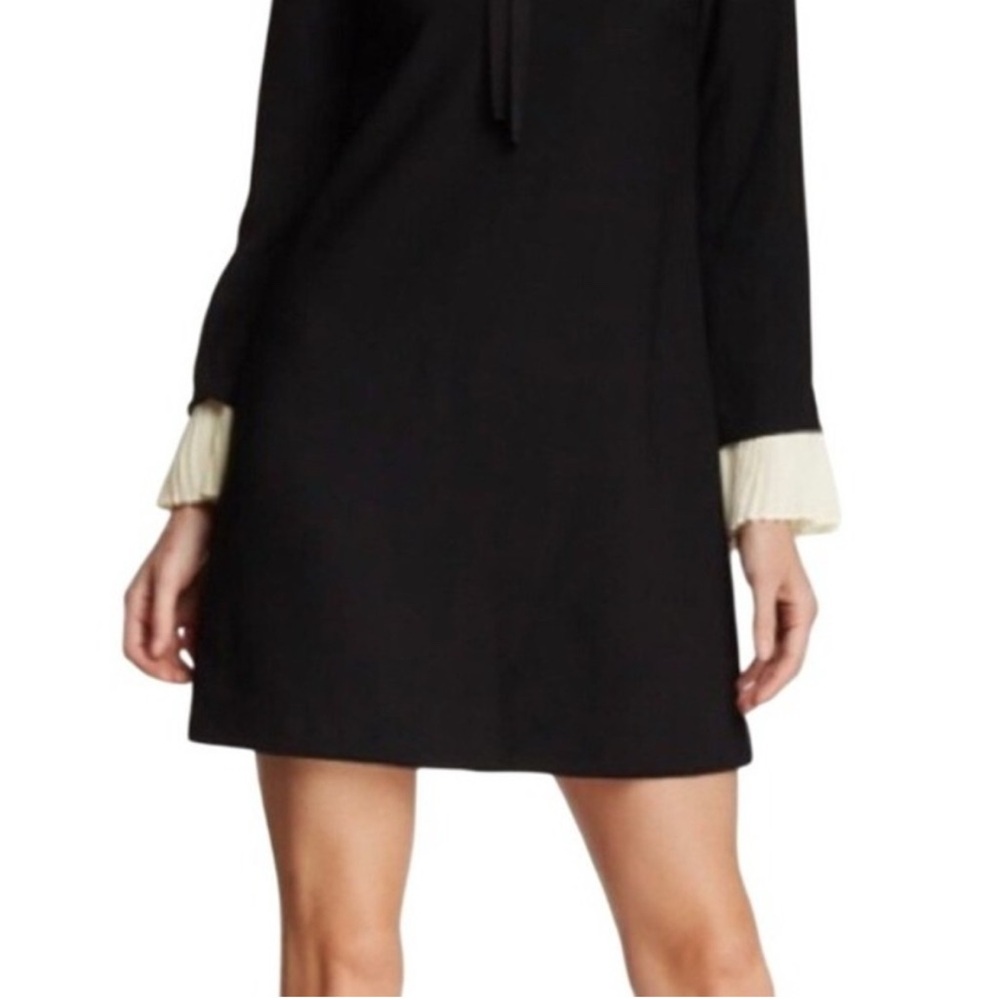 Nanette Lepore Black Dress with White Ruffle Tie Cuffs, 8